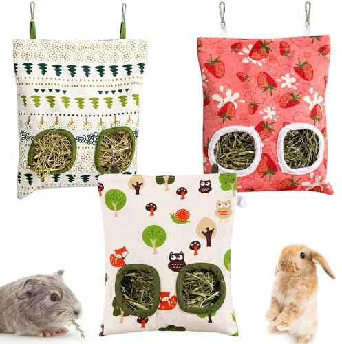 3-Pack Rabbit Hay Feeder, Durable Hanging Hay Holder for Guinea Pig Cage Accessories, Hay Rack for Chinchillas and Bunnies, Reduces Waste and Keeps Cage Tidy