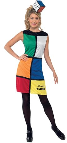 Smiffys Costume Rubik's Cube, Multicolore, avec robe, bandeau et sac Halloween