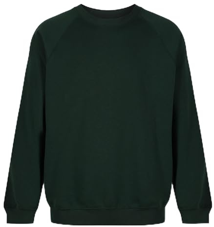Trutex Kids Bottle Green School Sweatshirt – Crew Neck Cotton-Rich Standard Fit School Uniform Jumper for Boys and Girls – Ages 9-10