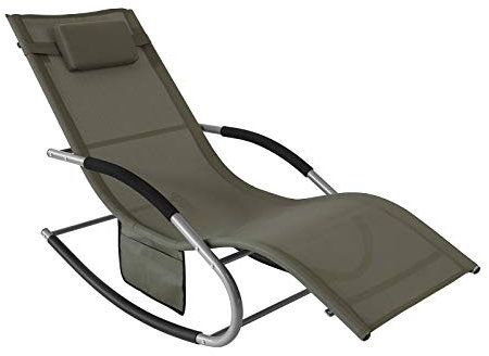 SoBuy Sonnenliege Gartenliege wetterfest Liegestuhl Schaukelstuhl mit Kopfkissen Relaxliege Schaukelliege Strandliege Outdoor Terrasse Balkon Camping bis 150 kg Braun Gartenmöbel OGS28-BR