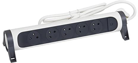 LEGRAND - Multiprise Rotative Avec Interrupteur à Voyant LED - 5 Prises Surface avec Terre - Cordon 1,5m - Blanc et Gris Foncé