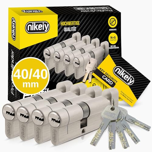 GERCAR Pro+, lot de 4 cylindres de serrure à bouton, à fermeture identique 40/40, cylindre de fermeture N+G avec bouton, serrure de porte avec protection anti-perçage, 10 clés, code, 80 mm, A:40 B:40