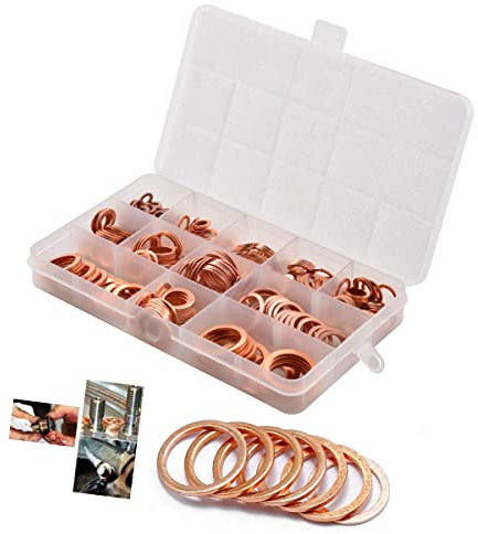 KATUR Set di rondelle assortite in rame, 300 pezzi, 12 tipi di dimensioni in rame, guarnizioni per hardware e elettrodomestici commerciali (M5, M6, M8, M10, M12, M14, M16, M20)