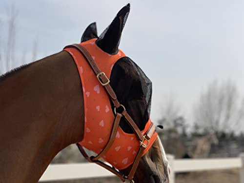 TGW RIDING Máscara de mosca de caballo súper cómoda, máscara elástica con orejas (M, corazón naranja)