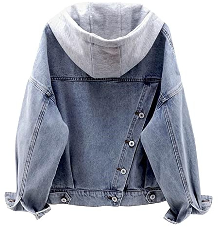 Veste en jean doublée avec capuche : femme oversize longue veste de saison denim automne hiver vintage boyfriend polaire extérieure