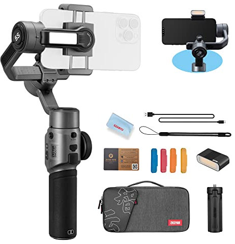 Zhiyun Smooth 5S Gimbal Stabilizzatore portatile per smartphone a 3 assi per iPhone e telefono Android con luce di riempimento LED integrata per Vlogging YouTube TikTok, grigio (versione combinata)