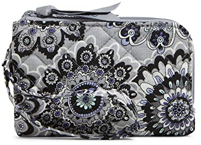 Vera Bradley Ausweishülle aus Baumwolle mit doppeltem Reißverschluss und RFID-Schutz, Ruhiges Medaillon – recycelte Baumwolle, Einheitsgröße
