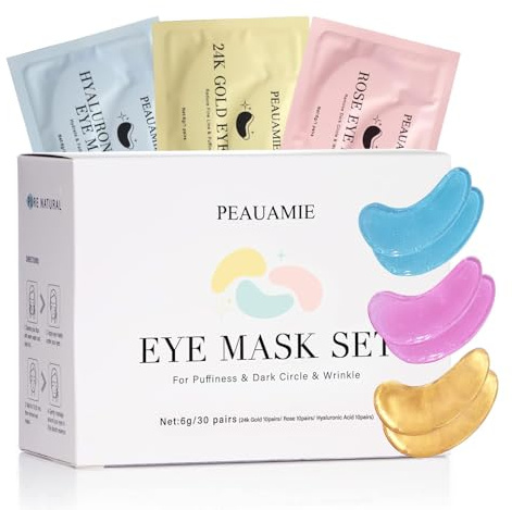 PEAUAMIE Under Eye Patches Gold and Hyaluronic Acid for puffy eyes,Rose Eye Masks for Dark Circles and Puffiness skin care Smooth Wrinkles products 30 Pairs
