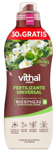 VITHAL Fertilizante Plantas Universal Biosphere - Fertilizante Soluble con Materia Orgánica, Crecimiento Vigoroso y Resistente, Mejora la Absorción de Nutrientes y la Resistencia, 1L