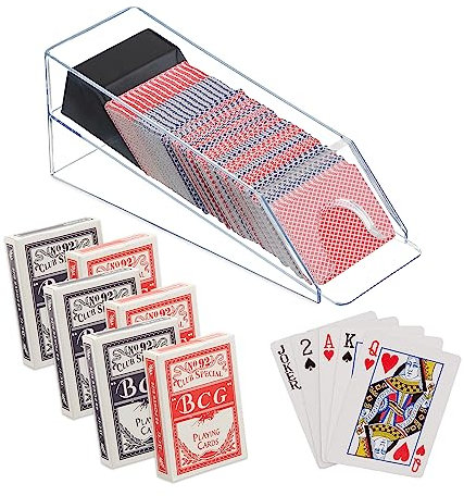 Relaxdays Kartenschlitten, Kartenspender mit 6 Decks, Blackjack Zubehör, HxBxT: 10 x 10 x 29 cm, transparent/schwarz