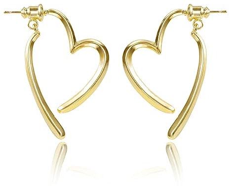 ASH'S CHOICE Creolen Gold Herz Damen, 14K Vergoldet Ohrringe Creolen mit Herz Anhänger Silber 925 Ohrringe Hängende Baumelnd Ohrstecker mit Herz Tropfen Leicht Ohrringe Open Hoop für Damen