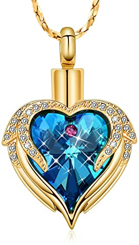 Minicremation Collar de Urna de Acero Inoxidable Con Alas de Ángel y Corazón Para Cenizas - Colgante Conmemorativo Para Mujer - Piedra Circonita