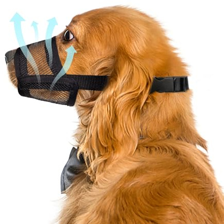 Flintstone Dog Muzzle for Large Dogs – Soft Air Mesh Muzzle for Large Sized Dog | Breathable Mouth Guard to Prevent Biting Chewing Grooming | No Bark Muzle L 7.9”-9.4”