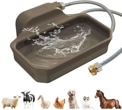 135OZ Automatic Water Dispenser for Large Dogs Patented Outdoor Dog Water Bowl Dispenser Automatic Dog Feeder Fit 3/4'' GHT Faucet Dog Waterer Include Water Hose Extra-Large Drinking Area Brown