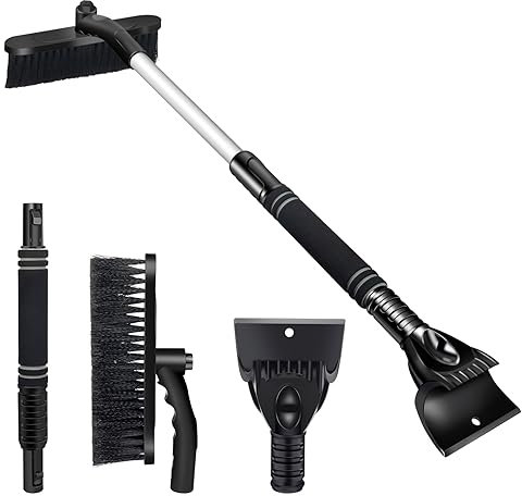Gofady Extendable Ice Scraper for Car Windscreen，3-in-1 Car Ice Scraper Snow Brush with Brush & 360 Degree Rotating Head, Detachable Snow Scraper Non-Scratch for Car SUV Truck (Black)