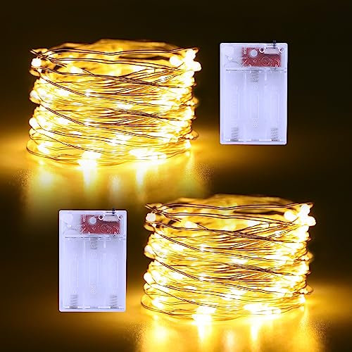 2 Stück Lichterkette Batterie, 5M 50 LED Lichterketten Batterien klein lichterdraht 2 Modi für Garten Hochzeit Party Deko (Warmweiß)