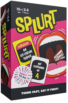 Gamewright – Party to Go – Splurt – tänk snabbt, säg det först – åldrarna 10+, 2-8 spelare