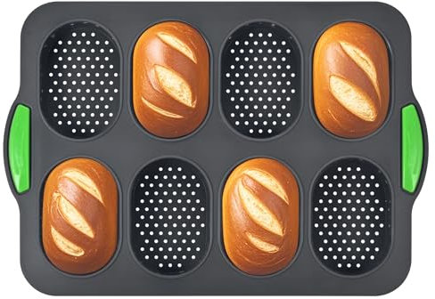 YVCVQKUC Teglia per Pane in Silicone, Stampo per Pane a 8 Scomparti, Antiaderente, Facile da Pulire, Verde, 34 cm x 23 cm x 2.5 cm