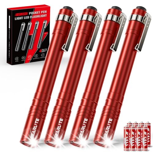 GEARLITE Taschenlampe, Mini LED Kleine Taschenlampe, IPX4 Wasserdicht Stiftlampe, Handheld Taschenlampen Klein, Stift Lampe Perfekt für Inspektion, Arbeit, Reparatur, Zuhause, Notfälle - Rot