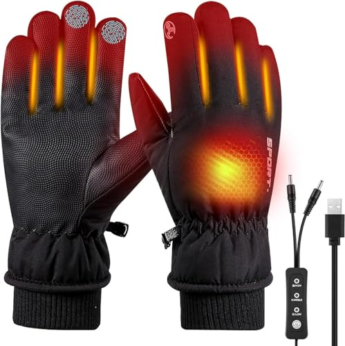 Yaskyly Guanti Riscaldati USB Uomo Donna Elettrici Touch Screen Guanti Scaldamani con 3 Livelli Temperatura Impermeabili & Antivento Riscaldamento Completo Dita Guantis per Regalo Invernale