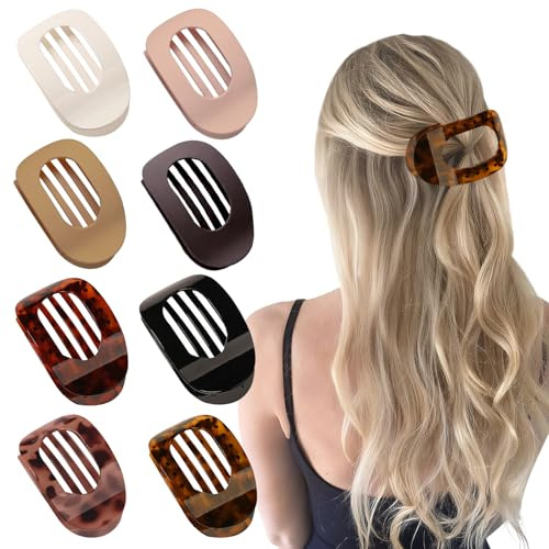 8 Pièces Pince cheveux femme, Accessoires cheveux,Grande Epais Grosse Barrette Cheveux, Barrettes Plates Anti-Dérapant