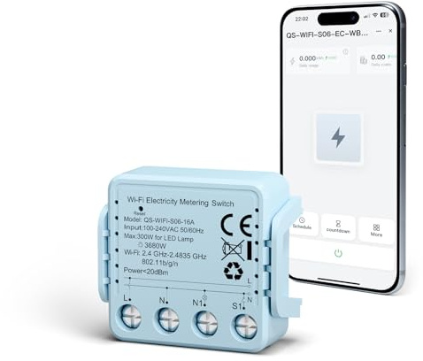Yomogi PM Mini WLAN Bluetooth Contatore Energia Intelligente Tempo Reale 1 canale 16A senza relè hub compatibile Alexa Google Home automazione domestica