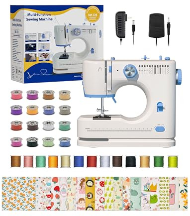 Portable Sewing Machine Ideal for Beginners, Adults, and Kids - 12 Built - in Stitches, Basic Sewing Kit Included, 2 - Speed Foot Pedal, Perfect for Home Use - Blue And White-HKS1