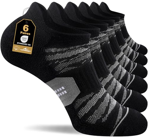 Niorasen Chaussettes de Sport Homme Femme, Chaussettes Basses Coton Respirantes à Compression Légère, Anti-Ampoules, Soutien de la Voûte Plantaire pour Running et Loisirs, Lot de 6