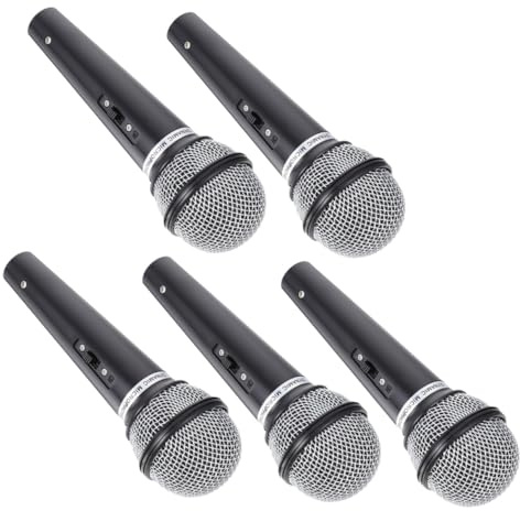 FUNNETOYU Lot de 5 Microphones Factices Noirs en Plastique, Accessoires de Micro pour Jeu de Rôle et Fête, Simulation Réaliste, Légers et Portables, pour Spectacles et Entraînement Vocal