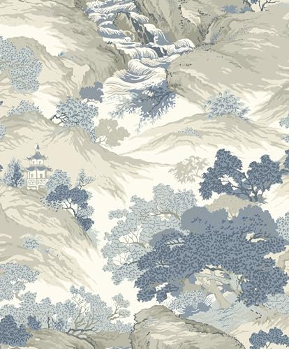 Crown Wallcoverings M1190 Papier peint Motif paysage oriental Bleu