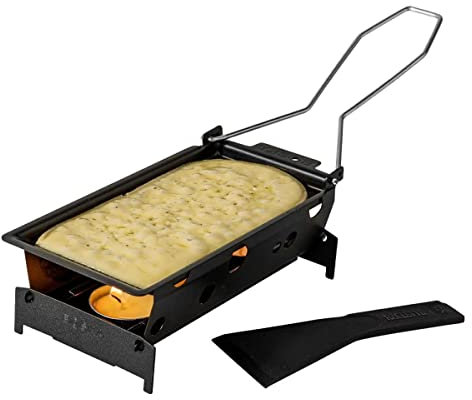 Boska Appareil Raclette 2 personnes Milano - Appareil a Raclette Lampe de Tee - Manche en Plastique Robuste avec Spatule [Louez des Gourmandises avec du Fomage Fondu ou des Légumes Grillés]