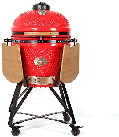 YNNI KAMADO TQ0C23RE XL - Parrilla de 23 pulgadas con alimentador de chips, rojo, barbacoa, cerámica, huevo, ahumador, TQ0C23RE