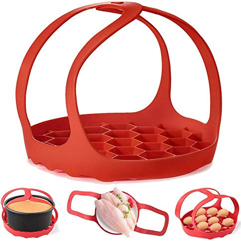 ddLUCK Pressure Cooker Sling, Silicone Bakeware Sling for 6 Qt/8 Qt Instant Pot, Ninja Foodi and Multi-function Cooker Anti-scalding Lifter, BPA-Free Silicone Egg Steamer Rack(Red)