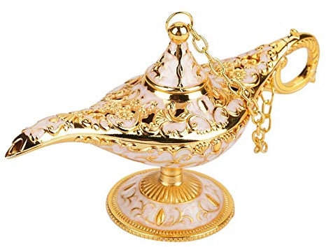 MAGT Aladdin Lampe, Metall geschnitzt Hollow Legend Lampe Hohl Aladdin Magic Genie Light Wunschtopf Dekor(Phnom Penh weiß)