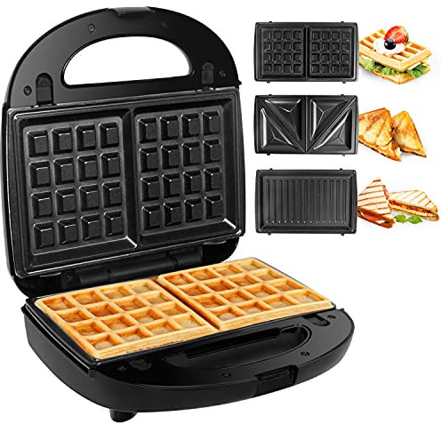Gotoll Sandwichera 3 en 1,750w Gofrera,Parrilla Eléctrica con 3 Placas Desmontables Antiadherentes para Tostadas,Gofres,Panini,Bocadillos,Libre de PTFE, PFOA
