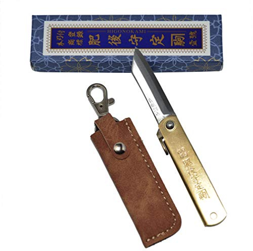 Knivar Higonokami Warikomi Japansk fällbar Fickkniv Och Etui Handgjorda i Japan av Nagao Kanekoma Kniv (Brun)