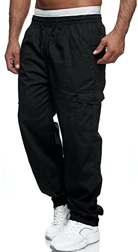 Mens Cargo Work Trousers Lightweight Cotton Casual Jogger Elastic Waist Drawstring Outdoor Pants with Pockets