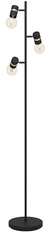 Eglo Lampadaire sur pied Lurone, luminaire de sol avec 3 spots orientables, lampe de salon à pied en métal noir et laiton, douille E27