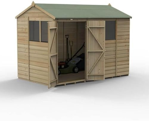 Forest Garden Beckwood 10x6 Reverse Apex Shed - 4 Windows - Double Door