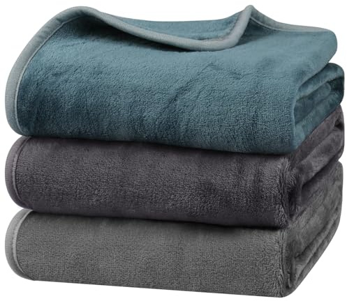 Onarway Dog Blanket for Pet Washable: Fluffy Soft Small Throw for Cat Puppy Kitten Dogs - 3packs 50x70cm Pet Blankets for Sofa Bed Car Indoor Grey Purple Lake Green