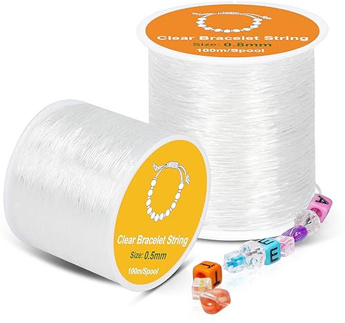 Alyvisun Filo Nylon Per Braccialetti, 2 Rolls 0.5mm, 0.8mm Filo per Braccialetti Elastico Adatto perFare Gioielli DIY, Collana, Bracciale, Artigianato (100m/Spool)