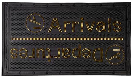 Fisura - Felpudo de goma original Arrivals/departurres. Negro y amarillo. Interior con puntas. 70 x 40 cm.