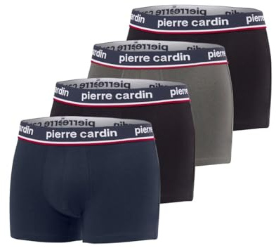 pierre cardin underwear Boxer Homme Coton, Caleçon Homme Naturel et Hypoallergénique (Lot de 4), Taille XL - Gris/Blanc/Rouge/Noir