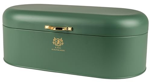 KARL HAUSMANN Brotkasten groß Metall Grün - 44x21x16 cm - brotbox - bread box mit griff - brotkästen edelstahl - brotaufbewahrungsbox - brot aufbewahren - frischhaltebox - bread container