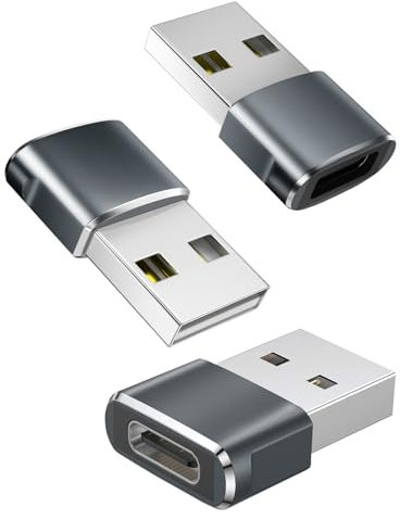USBC Buchse zu USB Stecker Adapter, 3 Stück USB auf Typ C Adapter, USB-C Buchse zu A Stecker Ladegerät Netzteil Konverter Kompatibel mit MacBook, Notebook, Tablet, Smartphone, Airpods, Galaxy (Grau)