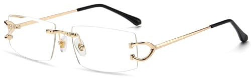 LIGOES Rechteck Sonnenbrille Metall Mode Sonnenbrille Rahmenlose UV400 Linse Sonnenschutz Brillen (gold with clear)