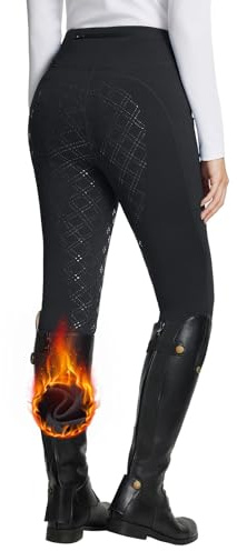 BALEAF Pantalon d'équitation d'hiver en polaire pour femme - Pantalon d'équitation complet - Poches zippées - Legging, Noir , S