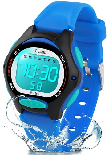 Edillas Kids Digital Watch with 7 Color LED Light, Kids Toys Wristwatch, Children's Jewelry,School Gifts for Boys Girls, Built-in Battery, Long Lasting Batteries. (Deep Blue)