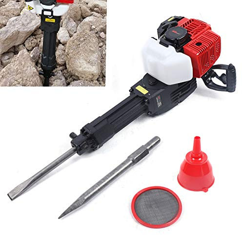 52CC Benzin Abbruchhammer 2-Takt Motor Stemmhammer 55J Schlagstärke Meißelhammer Schlaghammer Betonbrecher Handgeführter Abbruchhammer 1900 W mit Spitzmeißel und Flachmeißel