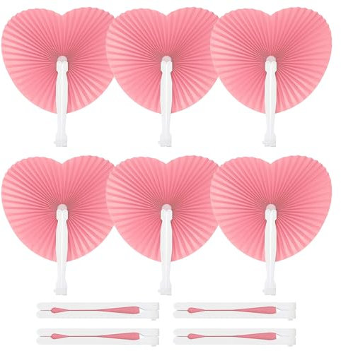 PATIKIL Heart Shape Paper Hand Fans, 20 Pack Bulk Folding Fan Handheld with Plastic Fan Handles for Wedding Party Decoration Birthday Guest Favors DIY Supplies, Pink